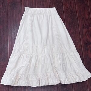 Alice Cream Crochet Lace Tiered Maxi Skirt Bohemian Prairie Cottagecore (READ)